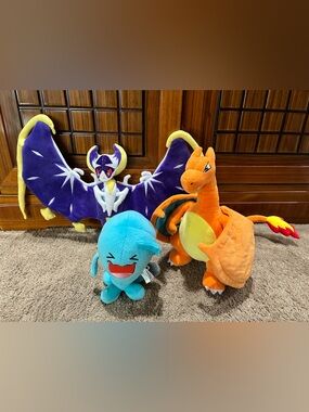 Mixed Lot of 3 Pokemon Plush Toys TOMY Wobbuffet WCT 13” Charizard 20” Lunala
